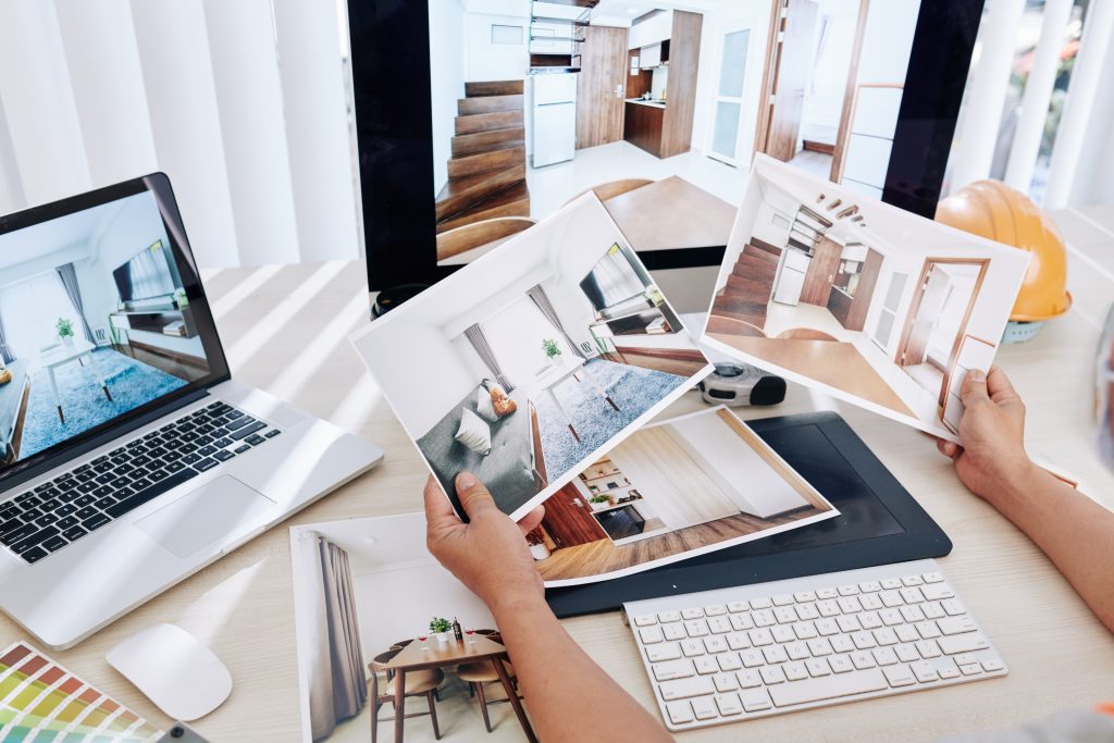 interior designer checking photos